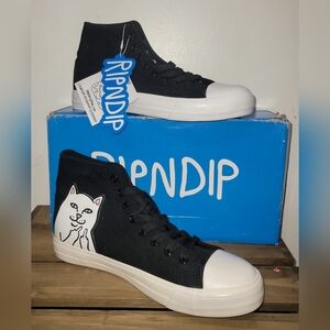 Ripndip Black and White High-Top Canvas Sneakers with Nermal Tag